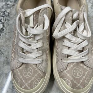 Tory Burch Cream Patterned Sneakers with White Laces